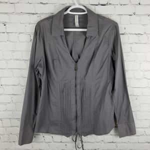 WAREHOUSE ONE | zip lace-up back blouse